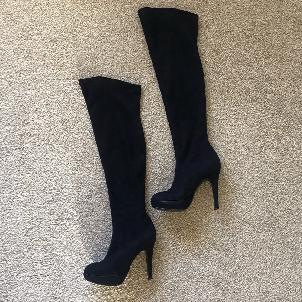 Apepazza Black Suede OTK Over The Knee Platform Heel Boots Sz 37